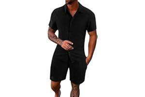 POIUIYQA Conjunto de vestido para hombre de verano de lino transpirable de color liso con solapa y pantalones cortos para hombre