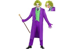 Funidelia Disfraz Oficial de Joker Caballero Oscuro para Hombre con peluca, Traje de Guasón para adulto, Disfraces de Halloween y Carnaval – Talla L