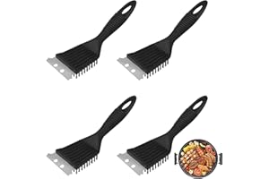 Jubaopen 3PCS Barbacoa Limpiador Raspador BBQ Limpieza Cepillo Parrilla Acero Inoxidable para Superficie BBQ Aire Libre (21 * 7cm, Negro)