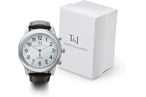 TAVISTOCK AND JONES Easylife Tavistock & Jones Talking Watches for Men, Radio Controlled Black Wrist Watch with Black Leather Strap and Easy to Read Numbers - Fully Guaranteed