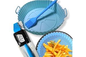 AZU Molde Silicona Air Fryer - Bandeja Silicona Freidora Aire - Molde Freidora de Aire - Recipiente Air Fryer - Recipiente de Freidora de Aire - Pack Molde y Brocha de Silicona