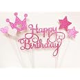 Décoration Gâteau 'Joyeux Anniversaire' Château Rose - Paillettes Acryliques