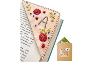 FANLULU 26 lettere personalizzate ricamate a mano segnalibro d'angolo,pagina triangolo feltro cucito angolo fatto a mano segnalibro,carino fiore lettera ricamo segnalibri accessori