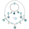 Azonee Kids Jewellery Sets for Girls, 5 Pieces Girls Jewellery Set Toys Children's Cartoon Necklace Jewelry Set Mermaid Jewellery Gifts Beaded Princess Jewelry Sets for Little Girls Kids