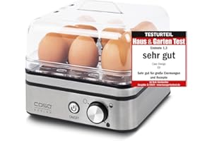 Cuisinière à œufs électronique de CASO - Jusqu'à 8 œufs, Inclut un verre doseur, un pic à œufs, un couvercle en silicone, une protection contre la cuisson à sec et un signal sonore