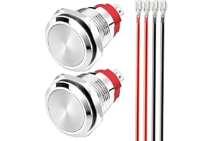 Gebildet 2 pezzi Pulsante Impermeabile a Scatto 0~250V (5V/12V/24V/110V/220V)/15Amp 16mm Interruttore a Pulsante in acciaio Inossidabile Impermeabile con filo di Collegamento