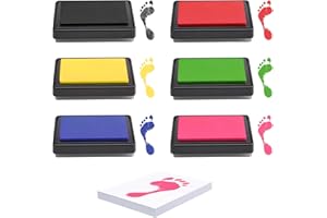 VOSSOT 6 sztuk poduszek do stempli dla niemowląt, zestaw kolorów, zestaw do odcisków stóp lub dłoni dziecka, bezpieczny zestaw do wielokrotnego użytku, łatwe do zmycia, poduszki do stempli, z 18 arkuszami