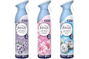 GENERIC Febreze Air Mist Air Freshener Spray odour Eliminator Home & Office Fragrances - Cotton Fresh - Lavender - Blossom & Breeze - 185ml - Box of 3