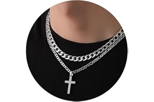 Rajputana Cross Necklace for Men 316L Stainless Steel Chain Men Mens Cross Chain Necklace Layered Cuban Figaro Chain Christian Jewelry Gifts 16/18/20/22 Inch