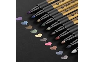 WILLINGOOD Premium Metallic Marker Pens, DealKits Set of 10 Assorted Colors Paint Pen for Scrapbooking Crafts, DIY Photo Album, Art Rock Painting, Card Making, Metal and Ceramics, Glass - Medium Bullet Tip
