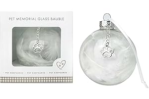 OH SO PRECIOUS PET KEEPSAKES Pet Memorial Feather Filled Glass Bauble with Paw Print Charm | Christmas Tree Ornament for Remembering Beloved Pets | White Feathers & Metal Paw Charm | Remembrance Gift | 7 x 7cm