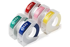 GOKNU Nastro Etichette a Rilievo 3/8" Compatibile con Omega S0717930 Junior S0717900 3D Embossing Etichette Autoadesive and E975 Etichettatrici a Rilievo,Lago Verde Blu Rosso Rosa Giallo,5 Rotoli