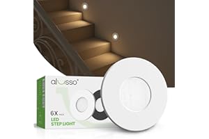 ALUSSO 3CCT Regulable Iluminación Escalera, 230V 0.5W/1.5W/2.5W Luz Led Escaleras, 3000K/4000K/6500K IP44 Luz de Empotrada, Blanco Redondo, Paquete de 6