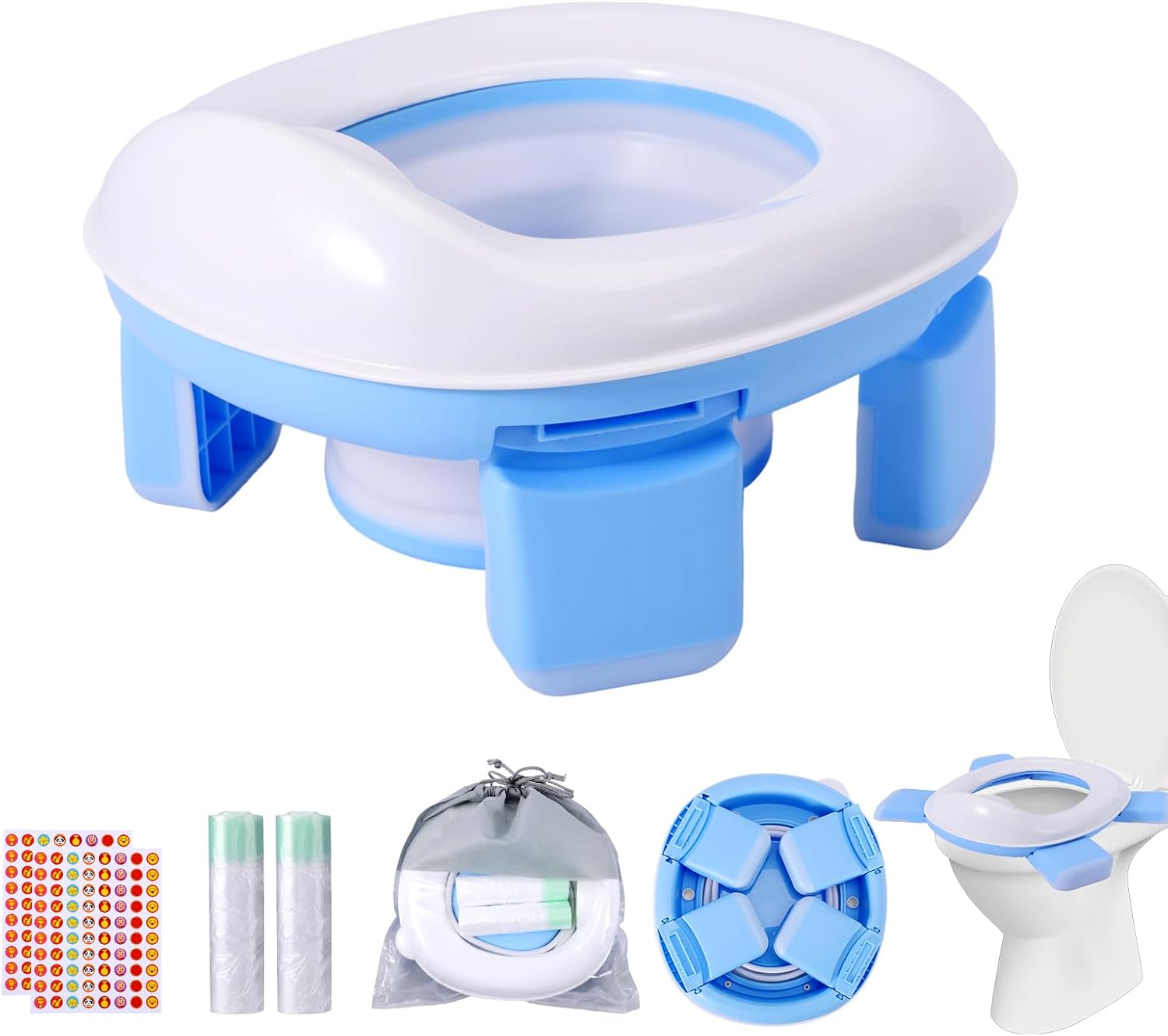Orinal Portátil Infantil 3 en 1, Asiento Inodoro Plegable para Niños y Bebés, WC Seguro y Fácil de Limpiar, Bolsas Desechables Incluidas, Ideal para Viajes, Casa