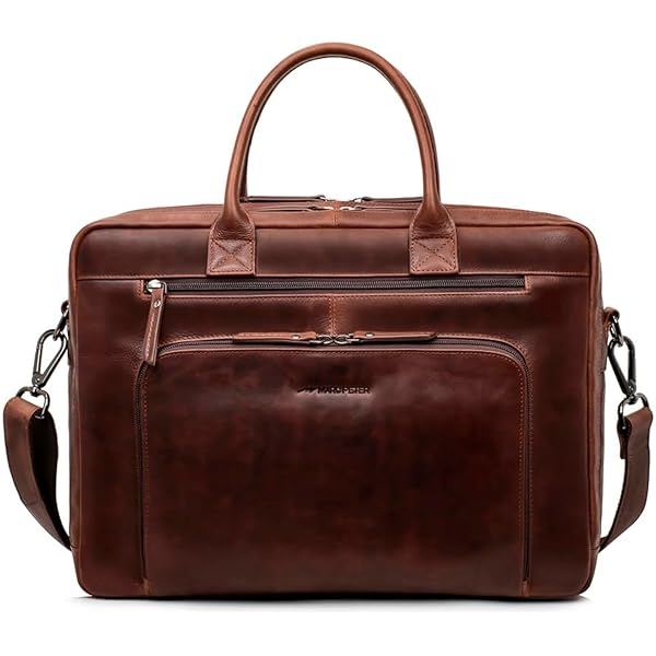 Marc Peter Sydney Teacher Bag Men's Leather Briefcase Laptop Bag Office Bag Business Bag Large XXL Shoulder Bag Brown,Sydney