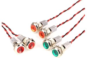 GUUZI 6pcs 220V-230V 12mm LED Panel Pilot Dash Warning Light Indicator Lamp Pilot Dash Bulbs Directional (Red/Yellow/Green)