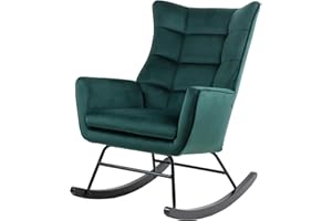‎QIYANO Qiyano Medira Schaukelstuhl Grün, Schaukelsessel mit Armlehne, Gepolsterter Sessel Wohnzimmer, Hochwertige Verarbeitung, 180 kg Tragkraft