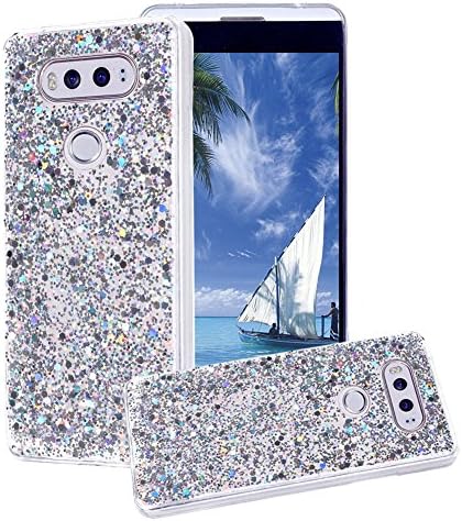for LG V20 Case Glitter,Areall [with Screen Protector] Shiny Luxury Sparkle Paillette Silicone Soft Slim Thin Flexible Rubber Shockproof Protective Back Cover Bumper for LG V20 Silver Sequins