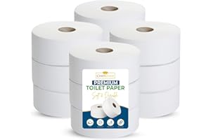 CHEF ROYALE Commercial Mini Jumbo Toilet Roll, 2-ply Premium, Unscented, 1 ROLL OR 12 Rolls (Pack), 557 Sheets per Roll, 6684 Count, Sheet Size: 30.5 cm x 9 cm