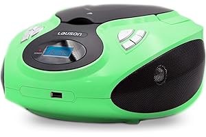 Lauson MX14 Radio FM Sintonizador Pantalla LCD y Reproductor de CD Portátil con USB | Lector USB para Reproducir Música MP3 | CD Player con Salida de Auriculares 3.5mm y Altavoces Incorporados (Verde)