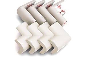 KOMFORTOLOGY 8-Pack Corner Protectors Baby Proof, Furniture Corner and Edge Safety Bumpers, Soft Rubber Foam Cushion Covers, 3M Taped Corner Guards, Baby Child Proofing Pads, Table Corner Protectors, White