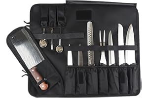 FIREDOG Sac à couteaux de chef (8 emplacements) enroulable pour outils de cuisine et rangement de voyage (gris, pochette uniquement), gris, pochette chef