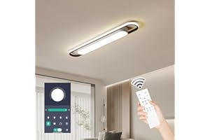 Naroume Dimmable LED Ceiling Light Modern Linear LED Ceiling Lamp 92cm Smart Semi Flush Mount Wraparound Shape Lighting Fixture with Remote Control for Kitchen Dining Room (6-49) X2W