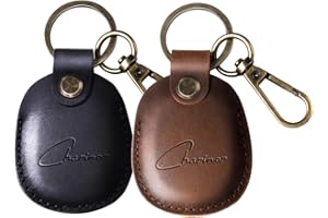 CHARINOR Hülle für Apple AirTag Anhänger, Airtags Schlüsselanhänger aus ECHTEM Leder, Versteckt Hülle für Air Tag[2er Pack-Schwarz+Dunkelbraun]