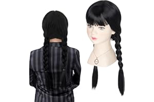 HSLXBY Schwarze Geflochtene Perücke,Perücke Doppelt Geflochten Perücken,Geflochtene Perücke Doppelter Pferdeschwanz，Lange schwarze Geflochtene Perücken,Geeignet für Maskeraden-Rollenspiele