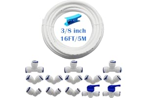 CESFONJER Kit de Conector 3/8" para Sistema de Ósmosis Inversa (T+ L Combo + Válvula de Cierre) + 5 Metros de Tubo de Agua y Conector Tipo L de 1/4" a 3/8"