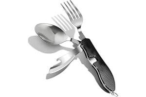 ZIMAIC Campingbesteck Klappbesteck, Edelstahl Camping Besteck 4 in 1 Feldbesteck Outdoor Flaschenöffner Messer Gabel löffel Set-Schwarz