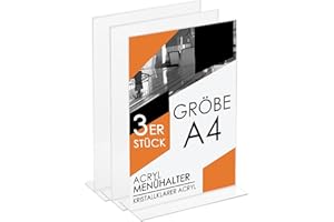 Studiocen 3x Acryl Aufsteller Hinweisaufsteller - Google Bewertung Tischaufsteller A4 - T Form Tischständer für Büro, Rezeption, Hochzeit - Restaurant Menühalter - Präsentation für Ihre Veranstaltung