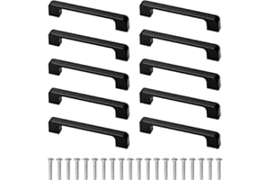 Yoicn Lth Lot de 10 poignées d'armoire noires avec 20 vis pour placard de cuisine, armoire, tiroir, poignée de porte, trou central 96 mm