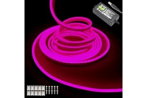 Balabaxer Striscia luminosa Rosa al neon, 16.4ft/5m 12V DC 600 SMD2835 LED impermeabile, per la decorazione interna ed esterna