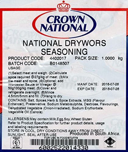 Crown National Drywors Biltong Seasoning Spice 1Kg Beef Jerky Spice Droewors Safari Biltong Seasoning Chilli Bite