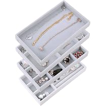 Porta Gioielli Da Cassetto Organizer Gioielli In Velluto Beige - 6 Vassoi Impilabili Per Cassetti, Per Anelli, Orecchini, Bracciali Vassoi Portagioie Velluto