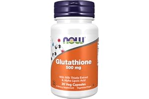 Now Foods, L-Glutathione, 500mg, avec Chardon-Marie et Acide Alpha-Lipoïque, 30 Capsules végétaliennes, Acide Aminé, Testé en Laboratoire, Sans Gluten, Sans Soja, Sans OGM
