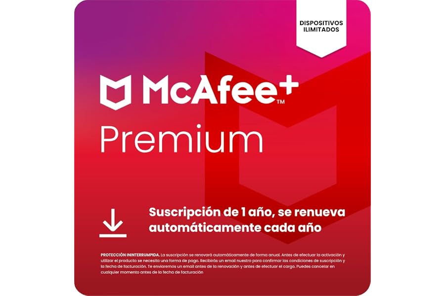 McAfee+ Premium Individual para dispositivos ilimitados 2026 | Antivirus, VPN, software de ciberseguridad | Suscripción de 1 