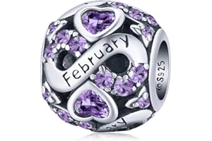 SHIYU Charme de pierre de naissance de février,Perle de charme de coeur d'amour en argent sterling 925 pour bracelet Pandora