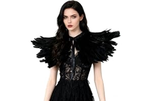 keland Gótico Negro Pluma encogiéndose de Hombros Chal de Fiesta de Halloween Traje de Epaulettes Pajarita Corbata Cuello (Negro)
