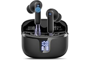 Renimer Auriculares Inalámbricos Bluetooth 5.3 con 4 HD Mic, 40H HiFi Estéreo Cascos Inalámbricos Bluetooth con Pantalla LED, Reducción de Ruido, 14.2 mm Controlador Dinámico, IP7 Impermeable