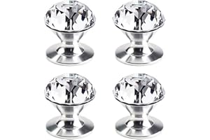 CcHhyyt 4 Stück Selbstklebende Kristallknöpfe aus Aluminium Möbelknöpfe Selbstklebender Griff zum Kleben knöpfe für Schrank Glas Schiebetür Schublade klarer Kristallgriffe Silber Schubladenknöpfe (4)