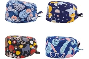 Xinzistar 4 Stück Chirurgenmütze, Baumwolle, elastisch, verstellbar, Bouffant, Turbanmütze, medizinische Hüte für Unisex, Damen, Herren, Krankenschwestern, persönliche Pflege, Serie Blu, One size