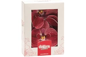 dekora – Fiori commestibili per torte – 10 orchidee in cialda bordeaux 8.5 x 7.5 cm – Senza zucchero, glutine e lattosio – Decorazioni commestibili per Cupcake, Matrimonio, Compleanno, Battesimo