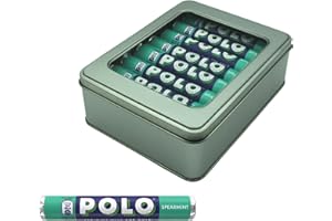 Polo Mints Spearmint Sweets 16 x 34g Large Tubes Bundle with TinTastic Silver Window Lid Refillable Tin