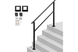 VEVOR Rampe d'Escalier pour 4-5 Marches Extérieures, Main Courante Escalier, avec Barre Horizontale, Tube Carré en Acier au Carbone, pour Personnes Âgées, Marches en Béton, Porche, Terrasse, Noir