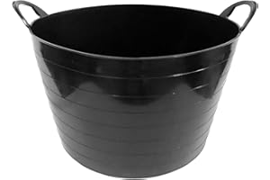 ACAN Tradineur - Capazo de plástico 65 litros 33 x 51,5 cm de Color Negro para Distintos usos. Cesto, Cubo Flexible, contenedor Multifuncional, establo, jardín, alimentación de Animales, Mezcla, Limpieza