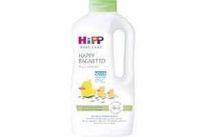 HiPP Baby Care - Happy Bagnetto HiPP, Bagnoschiuma Bambini, Formato Famiglia, per Pelli Sensibili, pH Neutro, con Estratto Naturale di Mandorle Bio, 1 Flacone da 1000 ml, Bagnetto Neonato