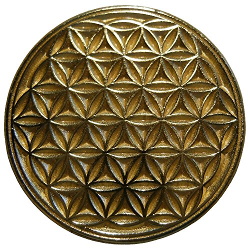 EnerChrom | Blume des Lebens-Glücksmünze als Glücksbringer | Lebensblume-Talisman | Metall-Farbe: gold | 1 Stück in Organzasäckchen verpackt als Geschenk-SET - 2