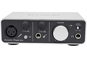 Interface audio Focusrite iTrack Solo pour Mac, PC et iPad– interface audio USB servant à enregistrer, streamer et podcaster, avec une XLR et une entrée ligne; livrée avec des logiciels professionnels